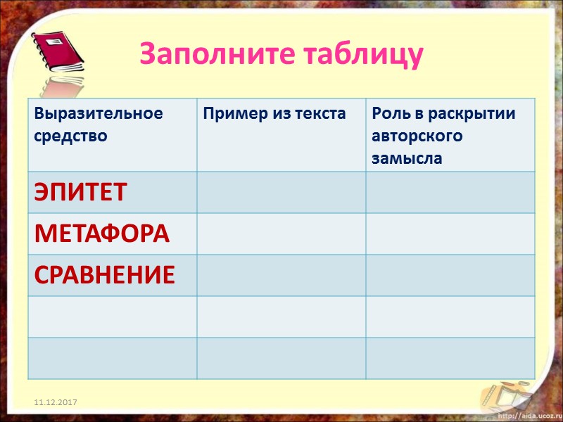 Заполните таблицу 11.12.2017